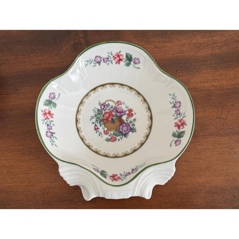 Vintage Bidasoa Carlos IV Porcelain Scalloped Shell Dish Floral Pattern